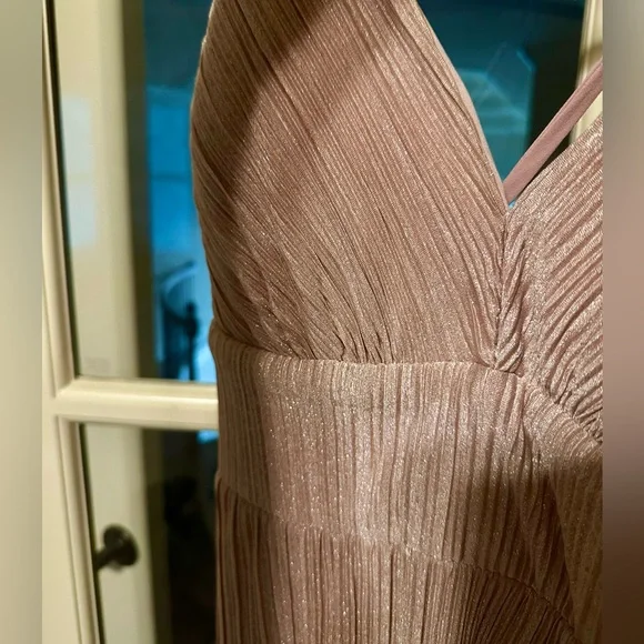 Dusty light pink Rose gold tiered layered maxi cocktail evening party gown dress - Picture 10 of 10